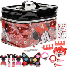 Load image into Gallery viewer, Disney Minnie Mouse - Townley Girl Zipper Cosmetic Train Case With Lip Gloss, Lip Balm, Hair Clips, Nail Stickers, Scrunchie and More, Ages 3+, for Parties, Sleepovers and Makeovers