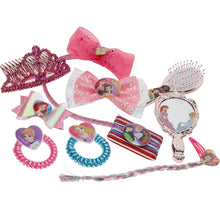 Load image into Gallery viewer, Disney Princess - Townley Girl Hair Accessory Activity Set for Girls, Ages 3+ Makeup Hair Salon Kit 20 Pieces Including Hair Brush, Mirror, Tiara Bows and More, for Parties, Sleepovers and Makeovers