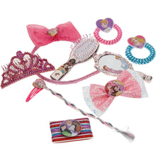 Load image into Gallery viewer, Disney Princess - Townley Girl Hair Accessory Activity Set for Girls, Ages 3+ Makeup Hair Salon Kit 20 Pieces Including Hair Brush, Mirror, Tiara Bows and More, for Parties, Sleepovers and Makeovers