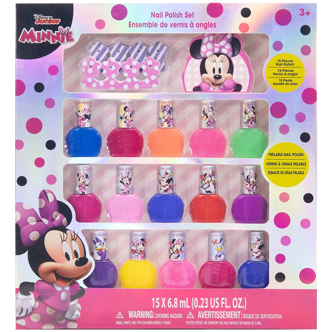 Disney Minnie Mouse - Townley Girl Non-Toxic Water Based Peel-Off Nail Polish Set with Glittery and Opaque Colors for Girl Kid Teen Ages 3+, Perfect for Parties, Sleepovers & Makeovers, 18 Pcs