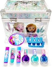 Load image into Gallery viewer, Disney Frozen - Townley Girl Train Case Cosmetic Makeup Set Includes Lip Gloss, Eye Shimmer, Brushes, Nail Polish Accessories & more! for Kid Girls, Ages 3+ perfect for Parties, Sleepovers & Makeovers