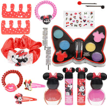 Load image into Gallery viewer, Disney Minnie Mouse - Townley Girl Zipper Cosmetic Train Case With Lip Gloss, Lip Balm, Hair Clips, Nail Stickers, Scrunchie and More, Ages 3+, for Parties, Sleepovers and Makeovers