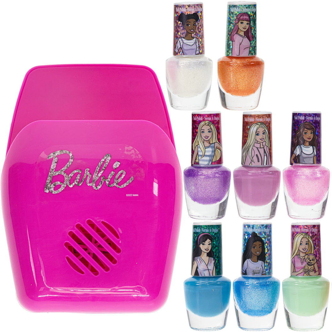 Barbie - Townley Girl Plant-Based, Non-Toxic Peel-Off Water-Based Natural Safe Quick Dry Nail Polish Gift Kit Set for Kids Set With Nail Dryer, Batteries Not Included, Ages 3+