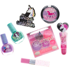 Load image into Gallery viewer, Townley Girl Unicorn Makeup Set with 8 Pieces, Including Lip Gloss, Nail Polish, Body Shimmer and More in Unicorn Bag, Ages 3+ for Parties, Sleepovers and Makeovers