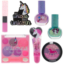 Load image into Gallery viewer, Townley Girl Unicorn Makeup Set with 8 Pieces, Including Lip Gloss, Nail Polish, Body Shimmer and More in Unicorn Bag, Ages 3+ for Parties, Sleepovers and Makeovers