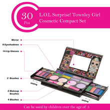 Load image into Gallery viewer, Townley Girl L.O.L. Surprise 30 Pcs Cosmetic Compact Set Includes Mirror, 14 Lip glosses, 8 Eye Shadow, 4 Blushes & 4 Brushes Safe & Non-Toxic Colorful Portable Foldable Makeup Beauty Kit for Girls