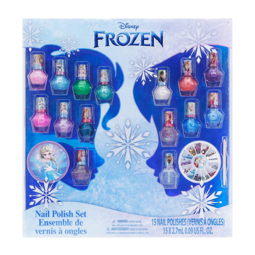 Disney Frozen - Townley Girl Non-Toxic Peel-Off Nail Polish Set with Glittery and Opaque Colors with Nail Gems for Girls Kids Ages 3+, Perfect for Parties, Sleepovers and Makeovers, 18 Pcs