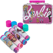 Load image into Gallery viewer, Barbie – Townley Girl Plant Based 4 Pk Swirl Lip Balm with Tin Case Makeup Cosmetic Set for Kids and Girls, Ages 3+, Perfect for Parties, Sleepovers & Makeovers