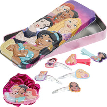 Load image into Gallery viewer, Disney Princess - Townley Girl Hair Accessories with Tin Pencil Case |Gift Set for Kids Girls |Ages 3+ Including Hair Clips, Snap Clips, Pony and More! for Parties, Sleepovers and Makeovers