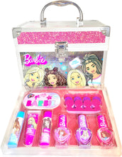 Load image into Gallery viewer, Barbie - Townley Girl Train Case Cosmetic Makeup Set Includes Lip Gloss, Eye Shimmer, Brushes, Nail Polish, Nail Accessories & more! for Kids Girls, Ages 3+ perfect for Parties, Sleepovers & Makeovers