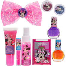 Load image into Gallery viewer, Disney Minnie Mouse - Townley Girl Cosmetic Backpack Vanity Makeup Set Includes Hair Bow, Nail Polish, Glitter, Nail File and more! for Kids Girls, Ages 3+ perfect for Parties, Sleepovers & Makeovers
