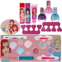 Load image into Gallery viewer, Disney Princess - Townley Girl Train Case Cosmetic Makeup Set Includes Lip Gloss, Eye Shimmer, Brush, Nail Polish, Accessories & More! for Girls, Ages 3+ Perfect for Parties, Sleepovers & Makeovers