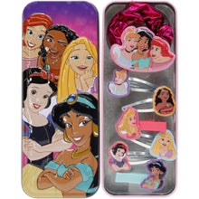 Load image into Gallery viewer, Disney Princess - Townley Girl Hair Accessories with Tin Pencil Case |Gift Set for Kids Girls |Ages 3+ Including Hair Clips, Snap Clips, Pony and More! for Parties, Sleepovers and Makeovers