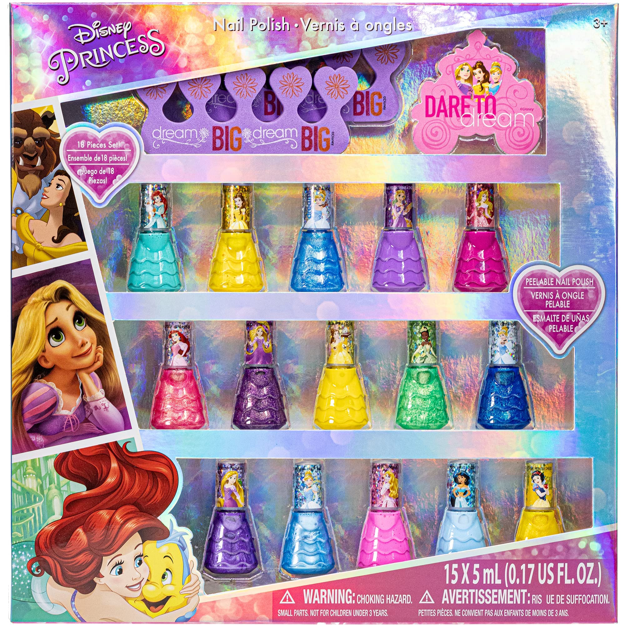 Disney Frozen-Townley Girl Non-Toxic Peel-off Nail Polish Set with Shimmery  and Opaque Colors with Nail Gems for Girls Ages 3+, Perfect for Parties,  Sleepovers and Makeovers, 18 Pcs 