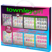 Load image into Gallery viewer, Townley Girl 96 Pcs Press-On Nails Including 3D and Glow-In-Dark Artificial False Nails Set for Kids with Pre-Glue Full Cover Acrylic Nail Tip Kit, Great for Gifts, Parties, Sleepovers and Makeovers