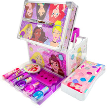 Load image into Gallery viewer, Disney Princess - Townley Girl Train Case Cosmetic Makeup Set Includes Lip Gloss, Eye Shimmer, Brush, Nail Polish, Accessories & More! for Girls, Ages 3+ Perfect for Parties, Sleepovers & Makeovers