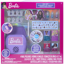 Load image into Gallery viewer, Barbie - Townley Girl, Non-Toxic Peel-Off Water-Based Natural Safe Quick Dry Nail Polish Gift Kit Set for Kids Set With Nail Gem Wheel, Nail Stickers, Toe Spacers, Nail File, Glitter Vials, and Nail Dryer, Batteries Not Included, Ages 3+
