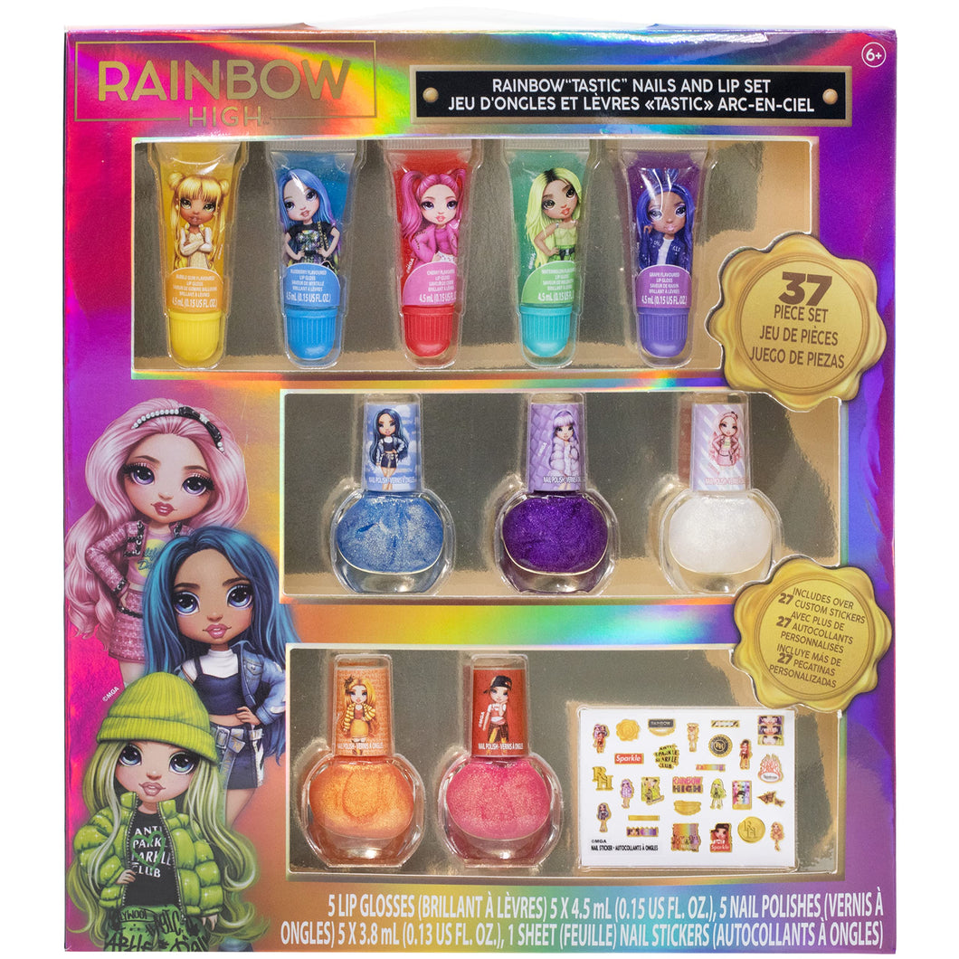 Rainbow High – Townley Girl Cosmetic Beauty Kids Makeup Set Includes 5 Pcs Lip Gloss, 5 Pcs Nail Polish & Nail Stickers for Girls, Ages 6+ Perfect for Birthday Gifts, Parties, Sleepovers & Makeovers