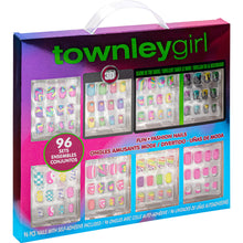 Load image into Gallery viewer, Townley Girl 96 Pcs Press-On Nails Including 3D and Glow-In-Dark Artificial False Nails Set for Kids with Pre-Glue Full Cover Acrylic Nail Tip Kit, Great for Gifts, Parties, Sleepovers and Makeovers