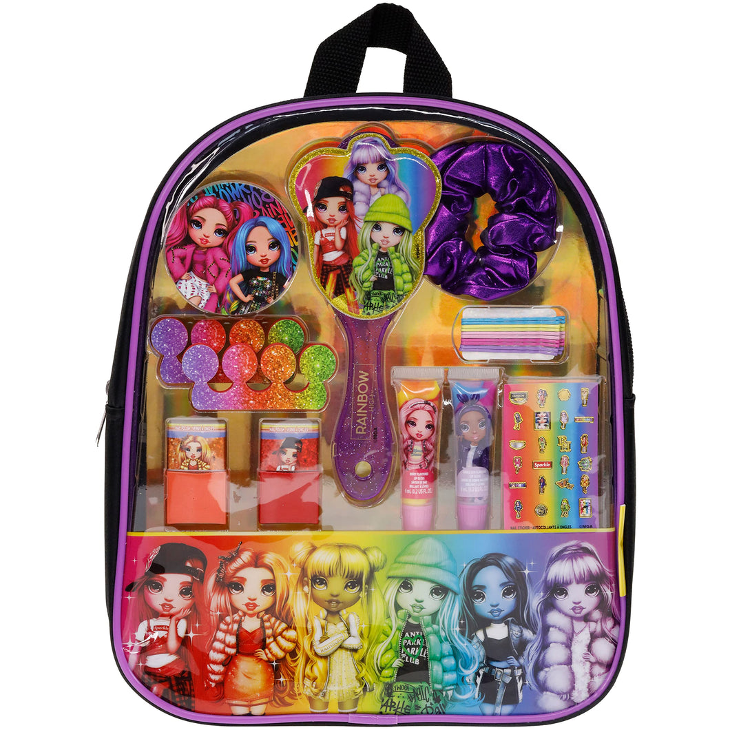 Rainbow High - Townley Girl Backpack Cosmetic Makeup Bag Set includes Lip Gloss, Nail Polish, Hair Accessories and more for Kids Girls, Ages 6+ perfect for Parties, Sleepovers and Makeovers