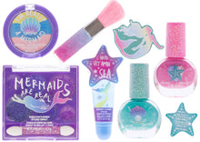 Load image into Gallery viewer, Townley Girl Mermaid Vibes Makeup Set with 8 Pieces, Including Lip Gloss, Nail Polish, Body Shimmer and More in Mermaid Bag, Ages 3+ for Parties, Sleepovers and Makeovers