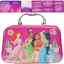 Load image into Gallery viewer, Disney Princess - Townley Girl Zipper Cosmetic Train Case With Nail Polish, Nail File, Lip Gloss, Lip Stick, Lip Balm, Crown, Eyeshadow, Brushes, and More, Ages 3+, for Parties, Sleepovers & Makeovers