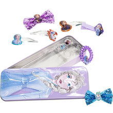 Load image into Gallery viewer, Disney Frozen - Townley Girl Hair Accessories with Tin Pencil Case |Gift Set for Kids, Girls |Ages 3+ Including Hair Bow, Hair Coil & Clips, Plastic Ring & More! for Parties, Sleepovers & Makeovers