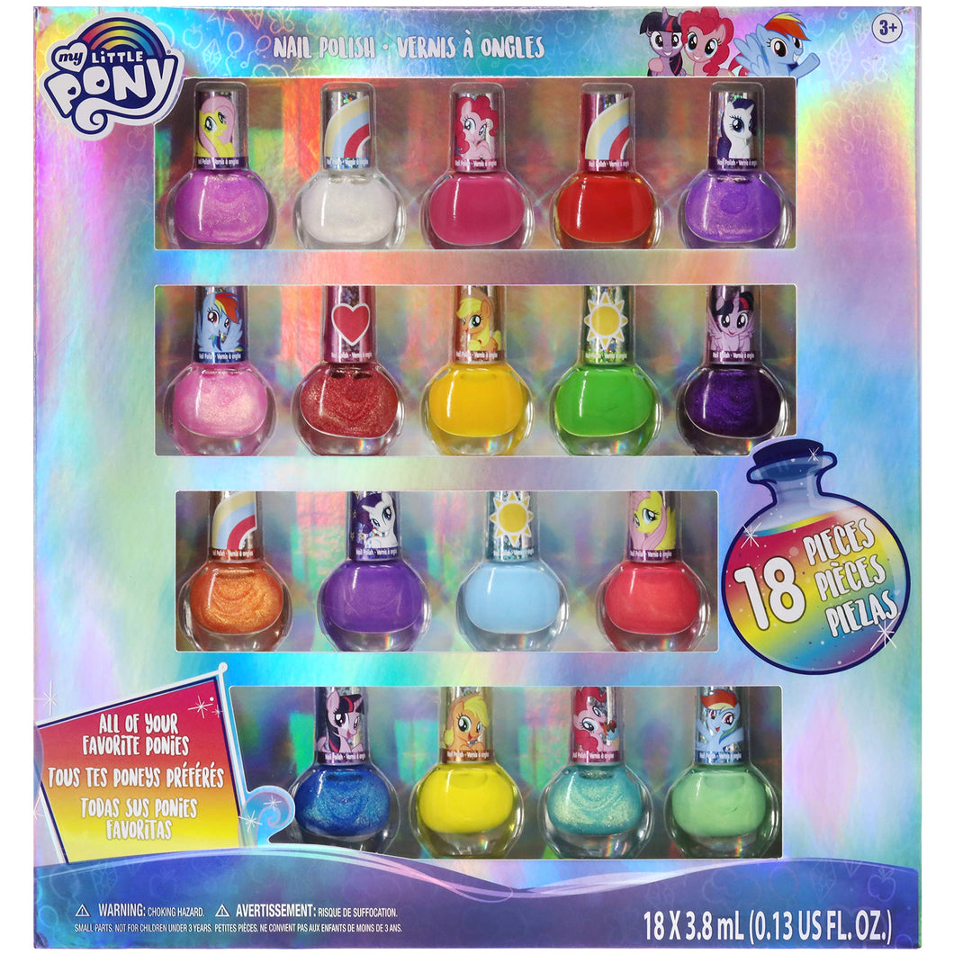 My Little Pony - Townley Girl Non-Toxic Water Based Peel-Off Nail Polish Set with Glittery and Opaque Colors for Girls Kids Teens Ages 3+, Perfect for Parties, Sleepovers and Makeovers, 18 Pcs