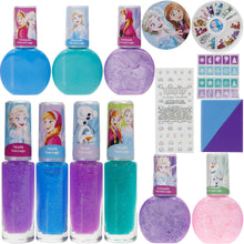 Load image into Gallery viewer, Disney Frozen - Townley Girl Non-Toxic Easy Peel-Off 18 pcs Mega Nail Polish Set for Girls with Manicure Pillow, Nail Sponge, Stencils, Nail Gems Stickers, Nail File and more! For Ages 3+