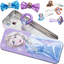 Load image into Gallery viewer, Disney Frozen - Townley Girl Hair Accessories with Tin Pencil Case |Gift Set for Kids, Girls |Ages 3+ Including Hair Bow, Hair Coil & Clips, Plastic Ring & More! for Parties, Sleepovers & Makeovers