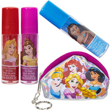 Load image into Gallery viewer, Disney Princess – Townley Girl Plant-Based 3 Pcs Roll-On Lip Gloss & Micro Cosmetic Bag for Kids and Girls, Ages 3+, Perfect for Parties, Sleepovers & Makeovers