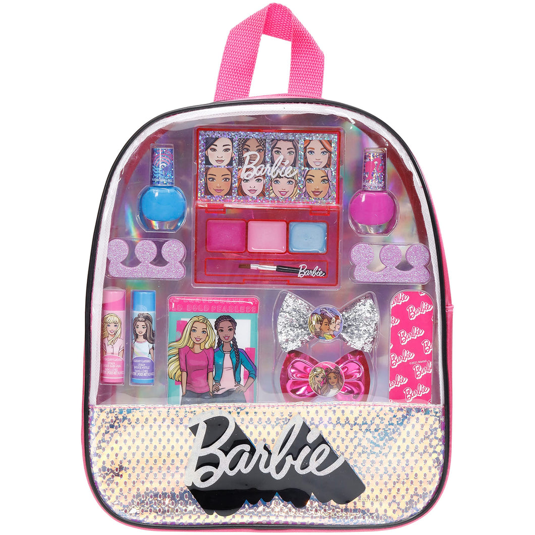 Barbie - Townley Girl Makeup Filled Backpack Cosmetic Giftc Set with Mirror includes Lip Gloss, Nail Polish, Hair Bow more & ! for Kids Girls, Ages 3+ perfect for Parties, Sleepovers and Makeovers
