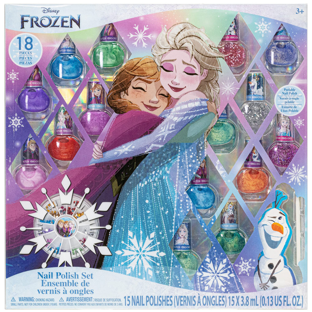 Disney Frozen - Townley Girl Non-Toxic Peel-Off Nail Polish Set with Shimmery and Opaque Colors with Nail Gems for Girls Ages 3+, Perfect for Parties, Sleepovers and Makeovers, 18 Pcs