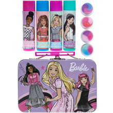 Load image into Gallery viewer, Barbie – Townley Girl Plant Based 4 Pk Swirl Lip Balm with Tin Case Makeup Cosmetic Set for Kids and Girls, Ages 3+, Perfect for Parties, Sleepovers & Makeovers