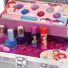 Load image into Gallery viewer, Disney Princess - Townley Girl Train Case Cosmetic Makeup Set Includes Lip Gloss, Eye Shimmer, Brush, Nail Polish, Accessories & More! for Girls, Ages 3+ Perfect for Parties, Sleepovers & Makeovers