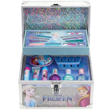 Load image into Gallery viewer, Disney Frozen - Townley Girl Train Case Cosmetic Makeup Set Includes Lip Gloss, Eye Shimmer, Brushes, Nail Polish Accessories & more! for Kid Girls, Ages 3+ perfect for Parties, Sleepovers & Makeovers
