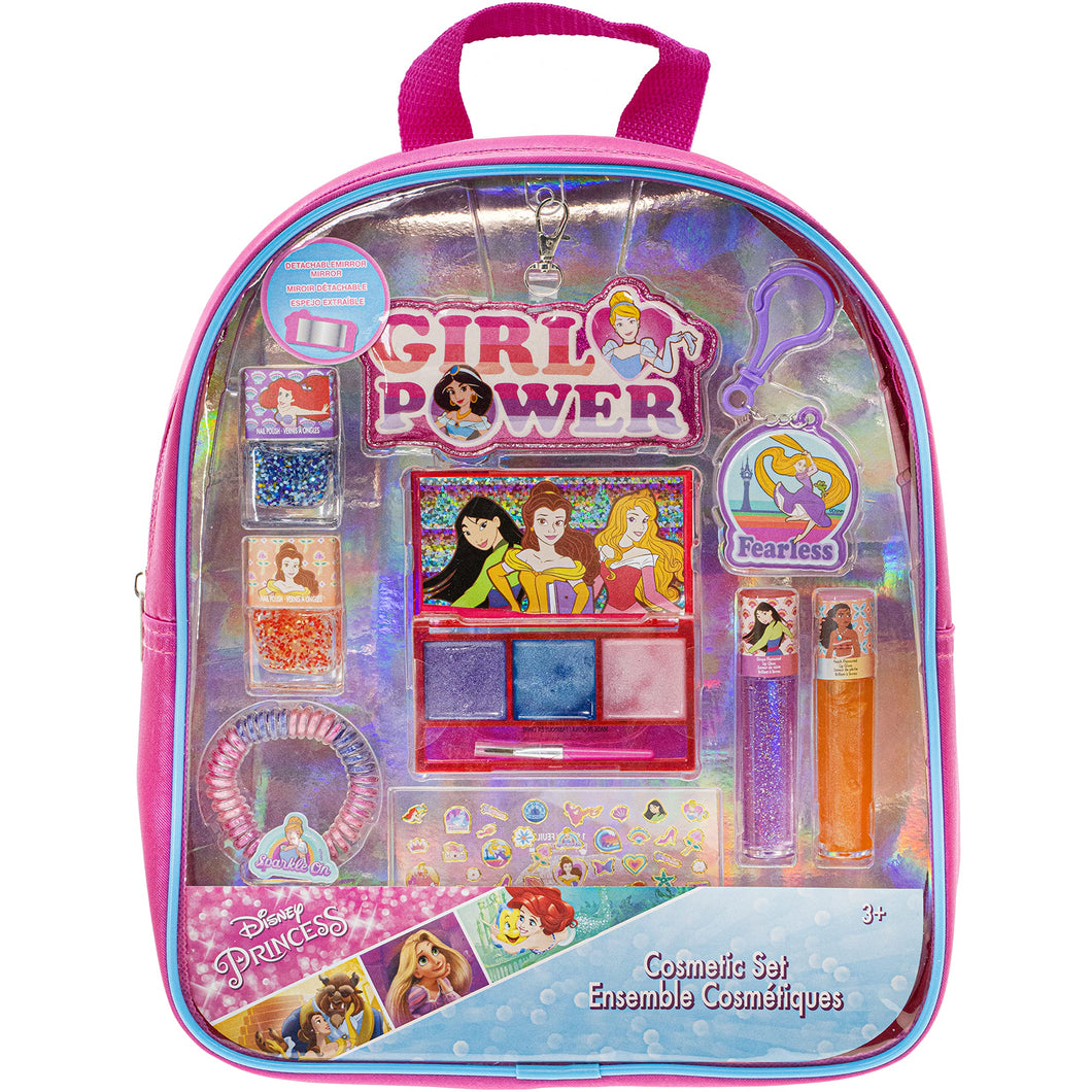 Townley Girl Disney Princess Backpack Cosmetic Makeup Bag Set Includes Lip Gloss, Nail Polish & Hair Coil and More! for Kids Teen Girls, Ages 3+ Perfect for Parties, Sleepovers and Makeovers