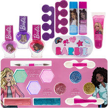 Load image into Gallery viewer, Barbie - Townley Girl Train Case Cosmetic Makeup Set Includes Lip Gloss, Eye Shimmer, Brushes, Nail Polish, Nail Accessories & more! for Kids Girls, Ages 3+ perfect for Parties, Sleepovers & Makeovers