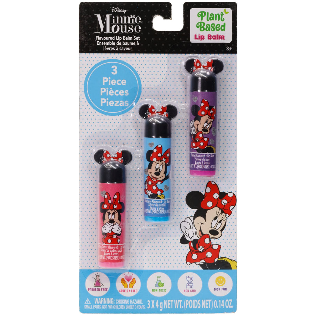 Disney Minnie Mouse – Townley Girl Plant Based 3 Pcs Flavoured Lip Balm Cosmetic Makeup Set for kids and Girls, Ages 3+, Perfect for Parties, Sleepovers & Makeovers