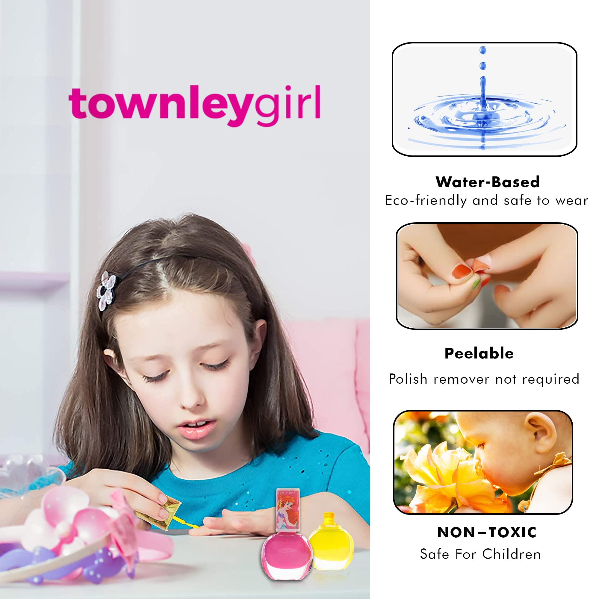 Townley Girl Disney Princess Belle 18 Pcs Non-Toxic Peel-Off Water