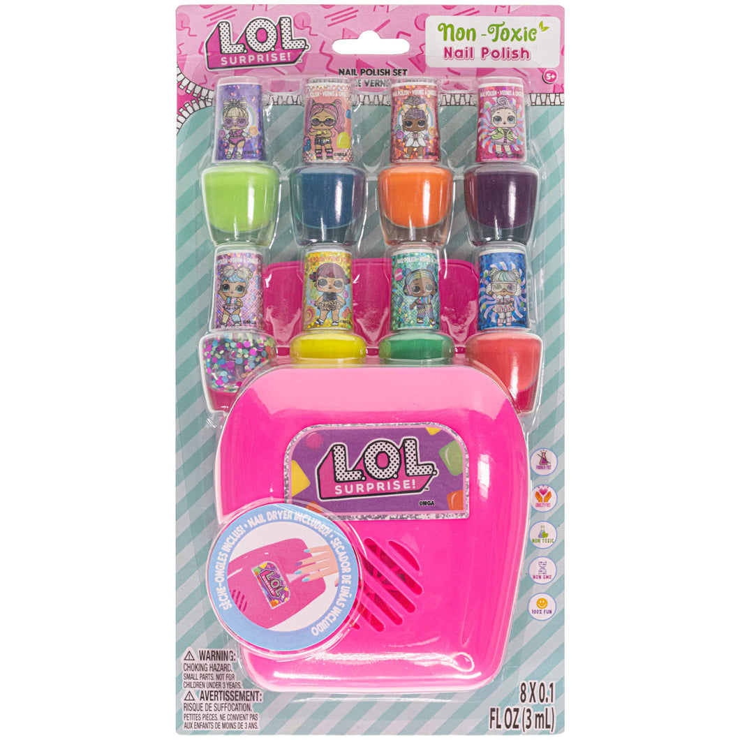 L.O.L Surprise! Townley Girl Plant-Based, Non-Toxic Peel-Off Water-Based Natural Safe Quick Dry Nail Polish Gift Kit Set for Kids Set With Nail Dryer, Batteries Not Included, Ages 5+