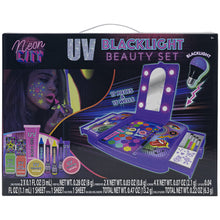 Load image into Gallery viewer, Townley Girl UV Cosmetic Vanity Makeup Set w/Blacklight Includes UV Lip Gloss, UV Shadow, UV Nail Polish, UV Tattoos, UV Gems, Brushes, &amp; More! for Girls, Perfect for Parties, Sleepovers &amp; Makeovers
