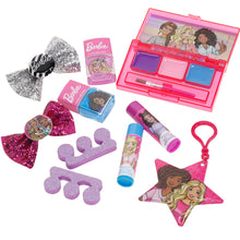 Load image into Gallery viewer, Barbie - Townley Girl Backpack Cosmetic Makeup Gift Bag Set 12 Pcs includes Lip Gloss, Nail Polish &amp; Hair Accessories for Kids Teen Tween Girls, Ages 3+ perfect for Parties, Sleepovers and Makeovers
