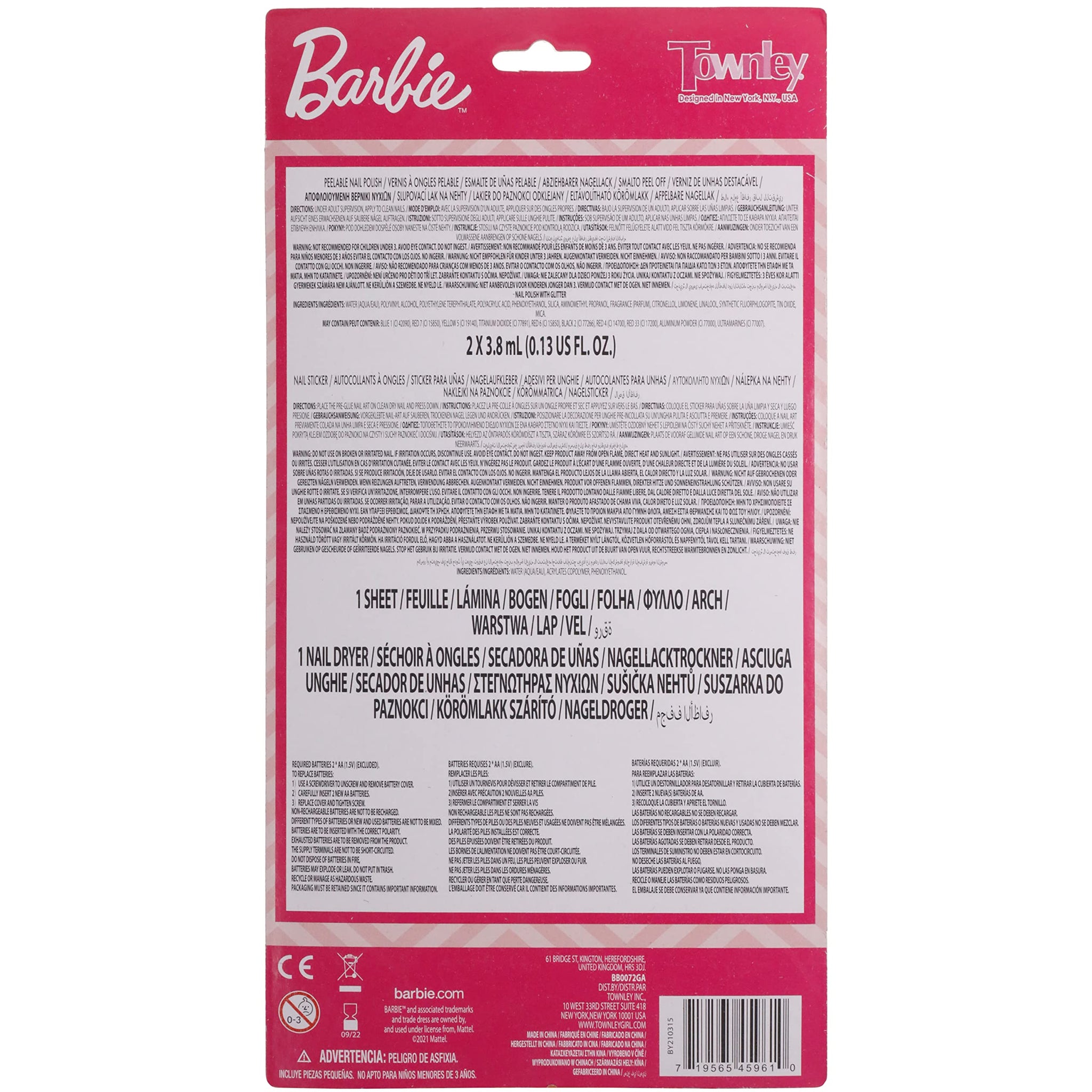 Barbie - Townley Girl 18 Pcs Non-Toxic Peel-Off Quick Dry Nail Polish –  townleyShopnew
