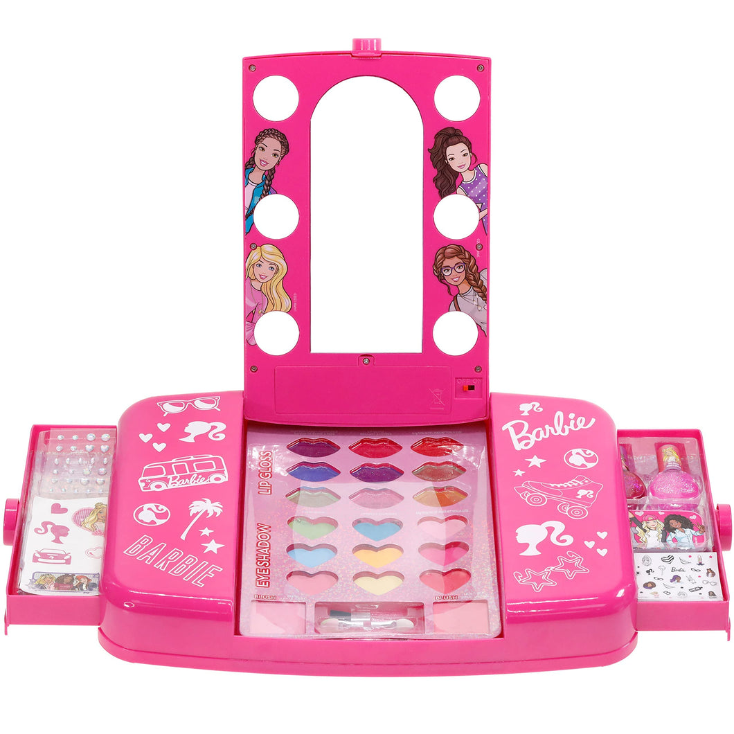 Barbie - Townley Girl Cosmetic Light-up Vanity Makeup Set Includes Lip Gloss, Eye Shadow, Brushes, Nail Polish, Nail Accessories & more! for Girls, Ages 3+ perfect for Parties, Sleepovers & Makeovers