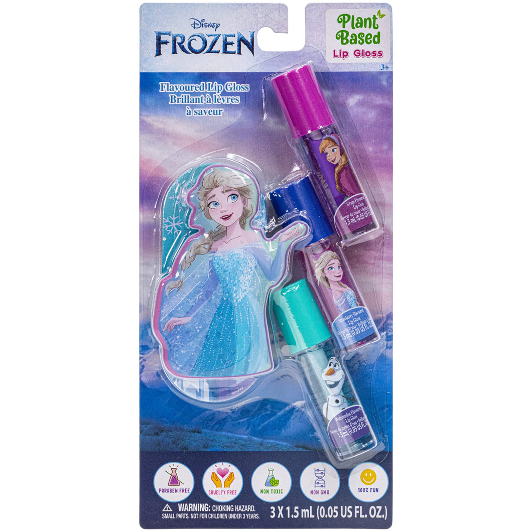 Disney Frozen – Townley Girl Plant Based 3 Pcs Flavoured Lip Gloss with Tin Makeup Set for Kids and Girls, Ages 3+, Perfect for Parties, Sleepovers & Makeovers
