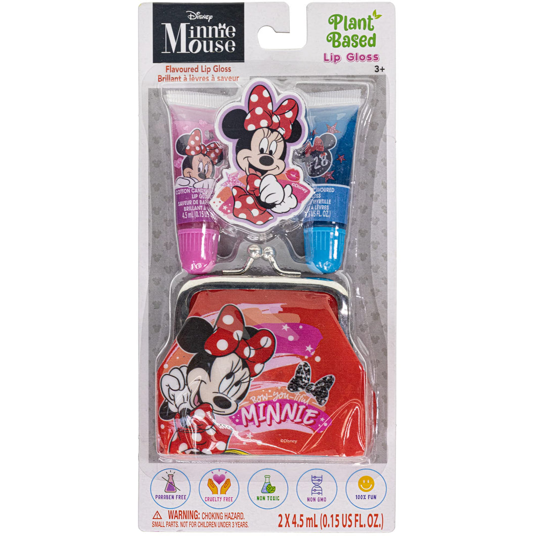 Disney Minnie Mouse – Townley Girl Plant Based 2 Pcs Flavoured Juicy Lip Gloss Tubes with Coin Purse Cosmetic Makeup Set for Kids and Girls, Ages 3+, Perfect for Parties, Sleepovers & Makeovers