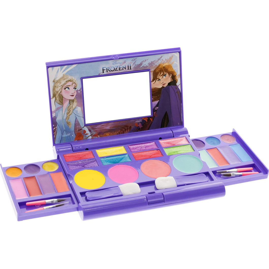 Disney Frozen 2 - Townley Girl Cosmetic Compact Set with Mirror 22 lip glosses, 4 Body Shines, 6 Brushes Colorful Portable Foldable Washable Makeup Beauty Kit Box Set for Girls Kids Toddler