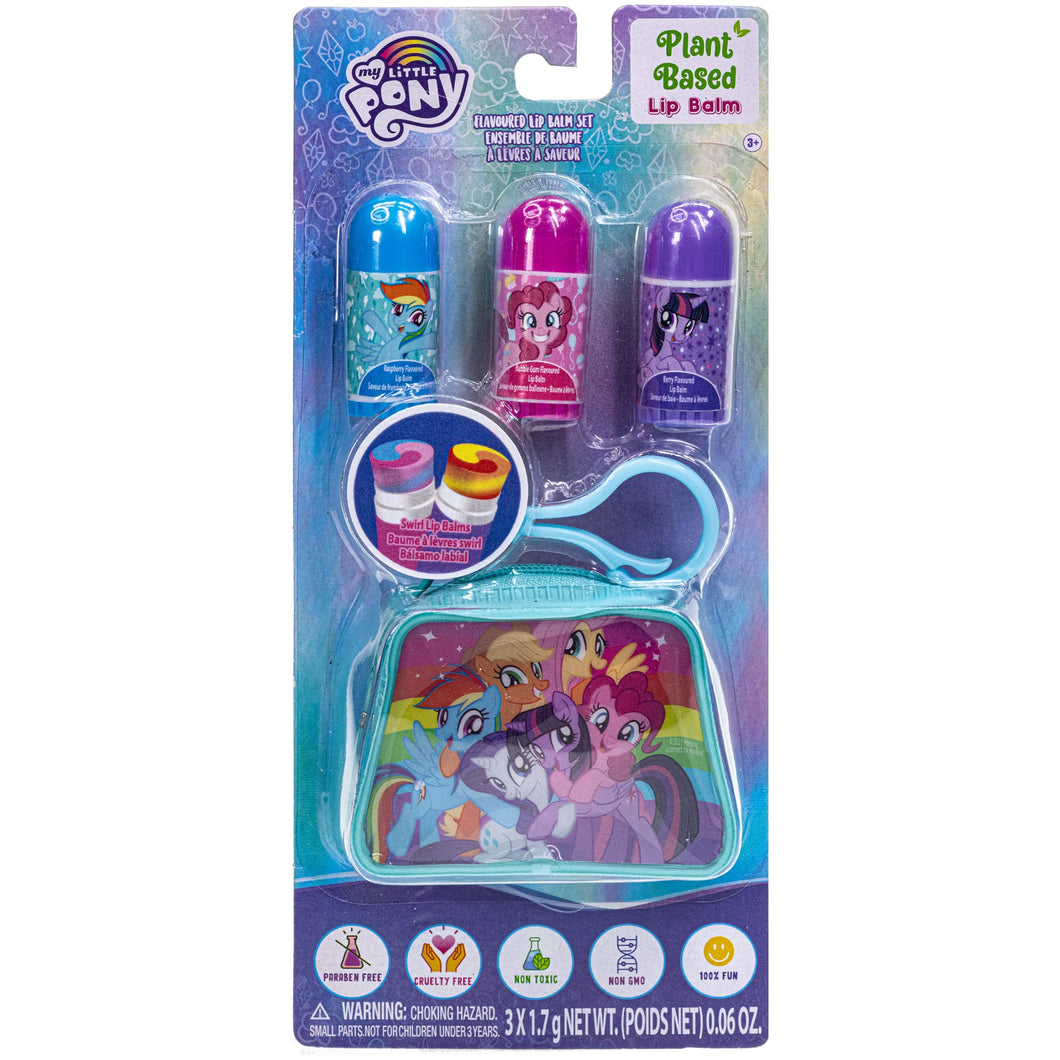 My Little Pony – Townley Girl Plant Based 3 Pcs Flavoured Swirl Lip Balm & Micro Keychain Bag Makeup Cosmetic Set for Kids and Girls, Ages 3+ Perfect for Parties, Sleepovers & Makeovers