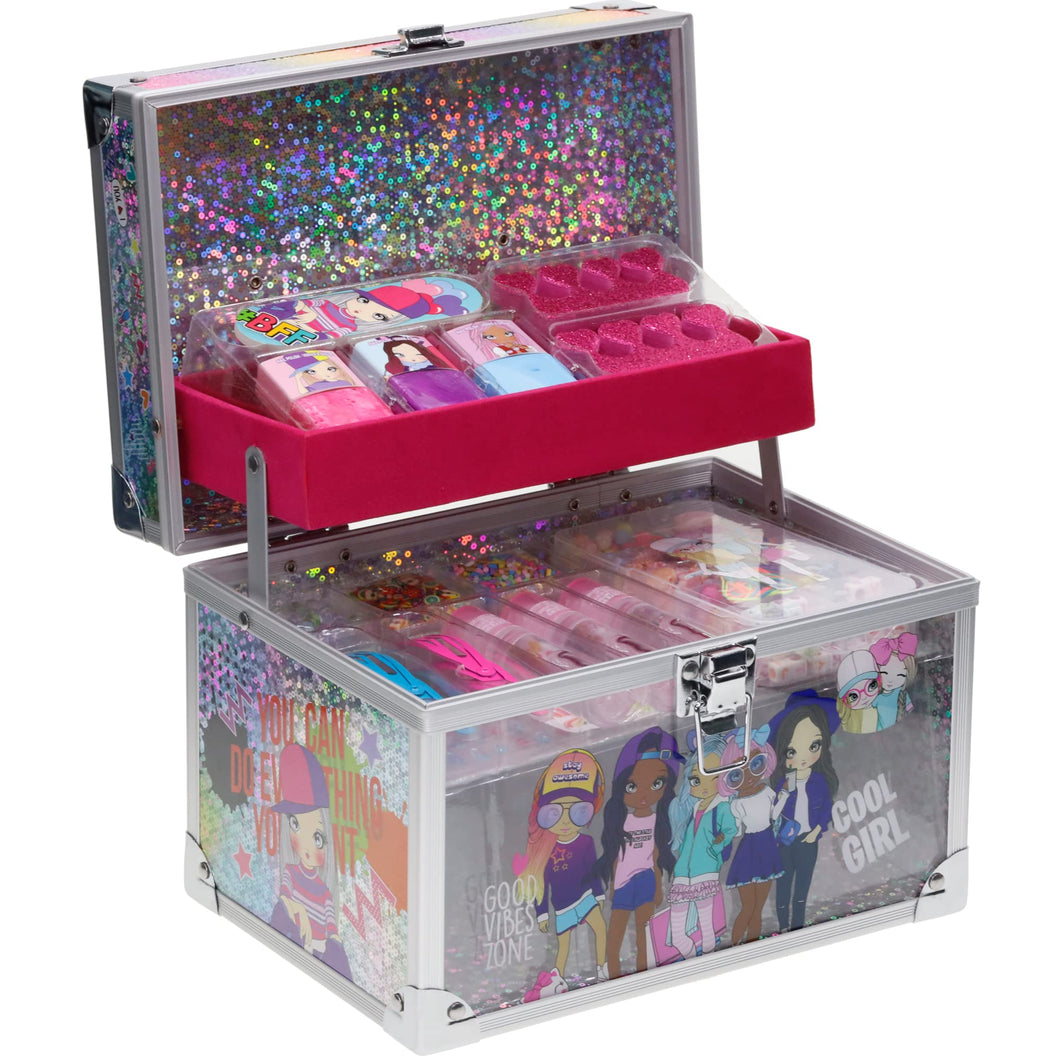 Townley Girl DIY Train Case Makeup Beauty set Includes Bracelet Beads & String, Tattoos, Lip Gloss, Hair Clips, Nail Polish & Much More for Girls, Ages 6+ Perfect for Parties, Sleepovers & Makeovers